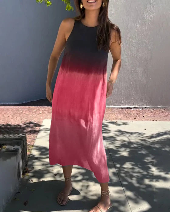 Sleeveless Gradient Midi Dress with Flowy Silhouette