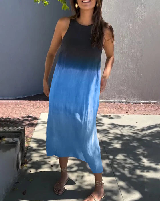 Sleeveless Gradient Midi Dress with Flowy Silhouette