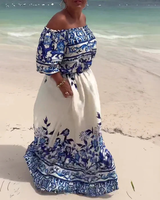 One-Shoulder Printed Resort Dress with Flowy Silhouette