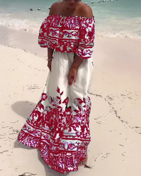 One-Shoulder Printed Resort Dress with Flowy Silhouette