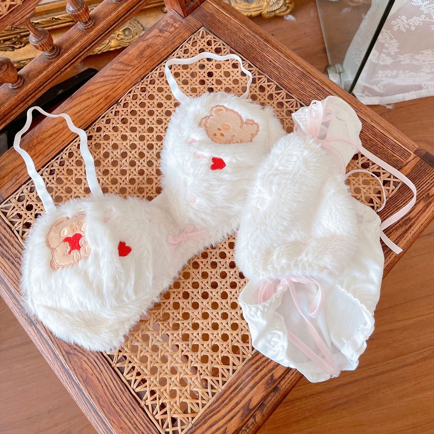 Cute Bear Plush Bra & Underwear Set