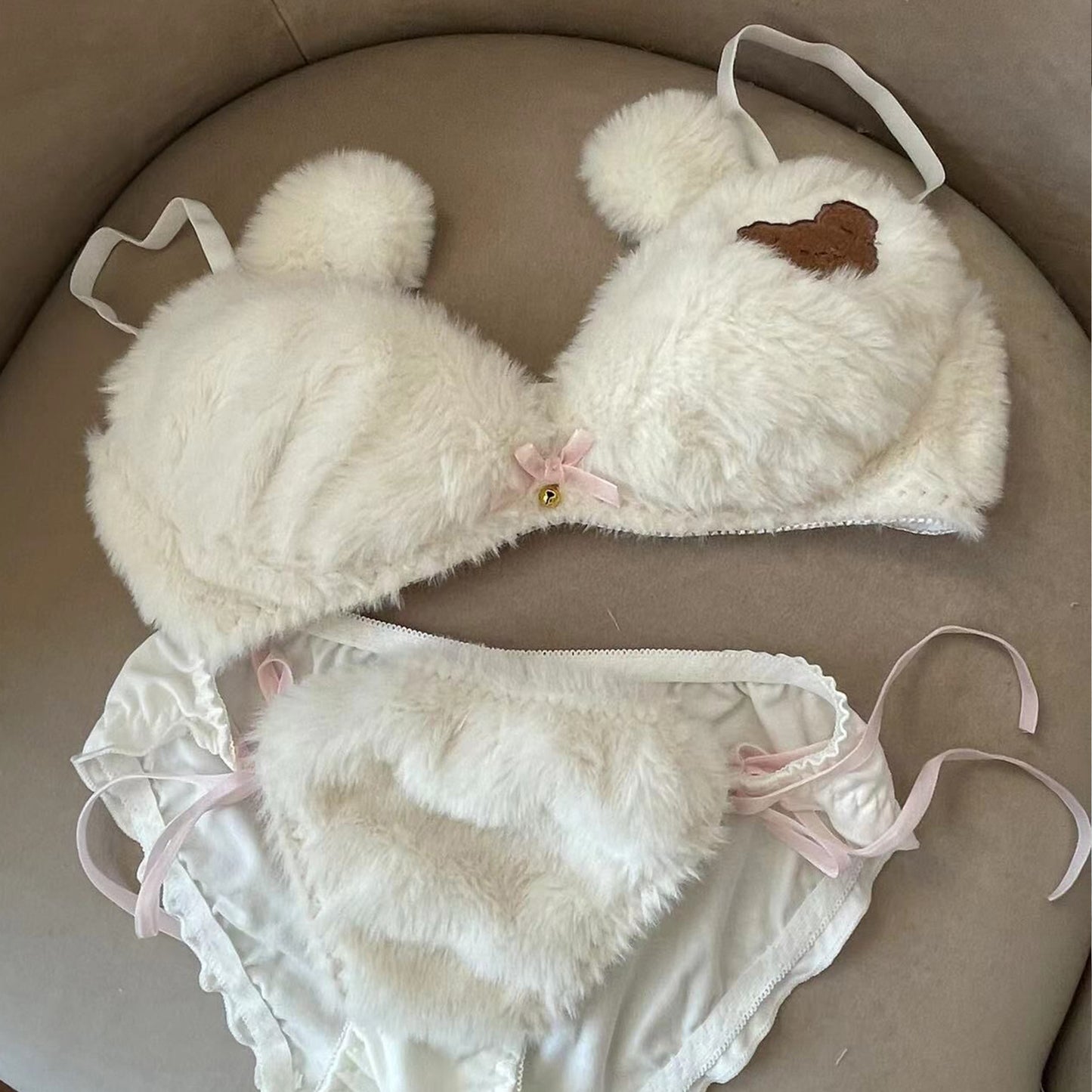 Cute Bear Plush Bra & Underwear Set