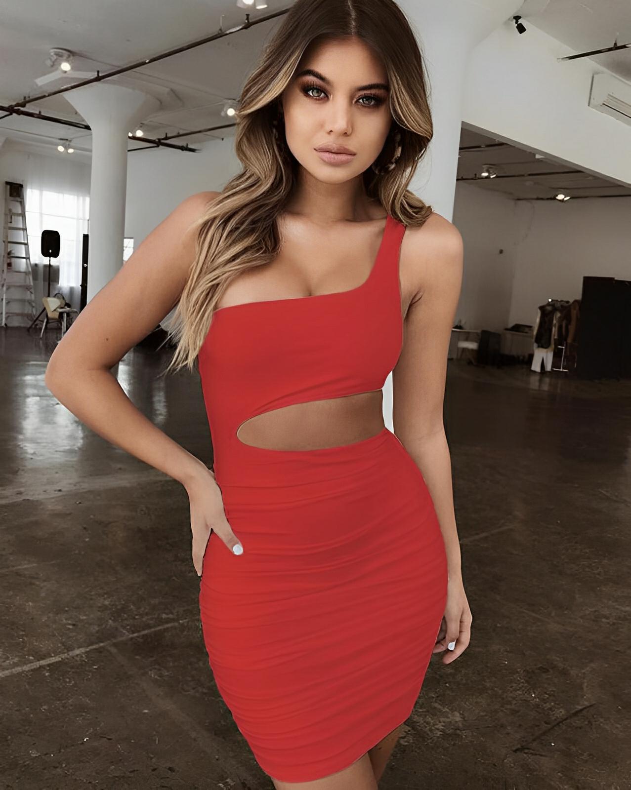 Chic One-Shoulder Cutout Bodycon Dress