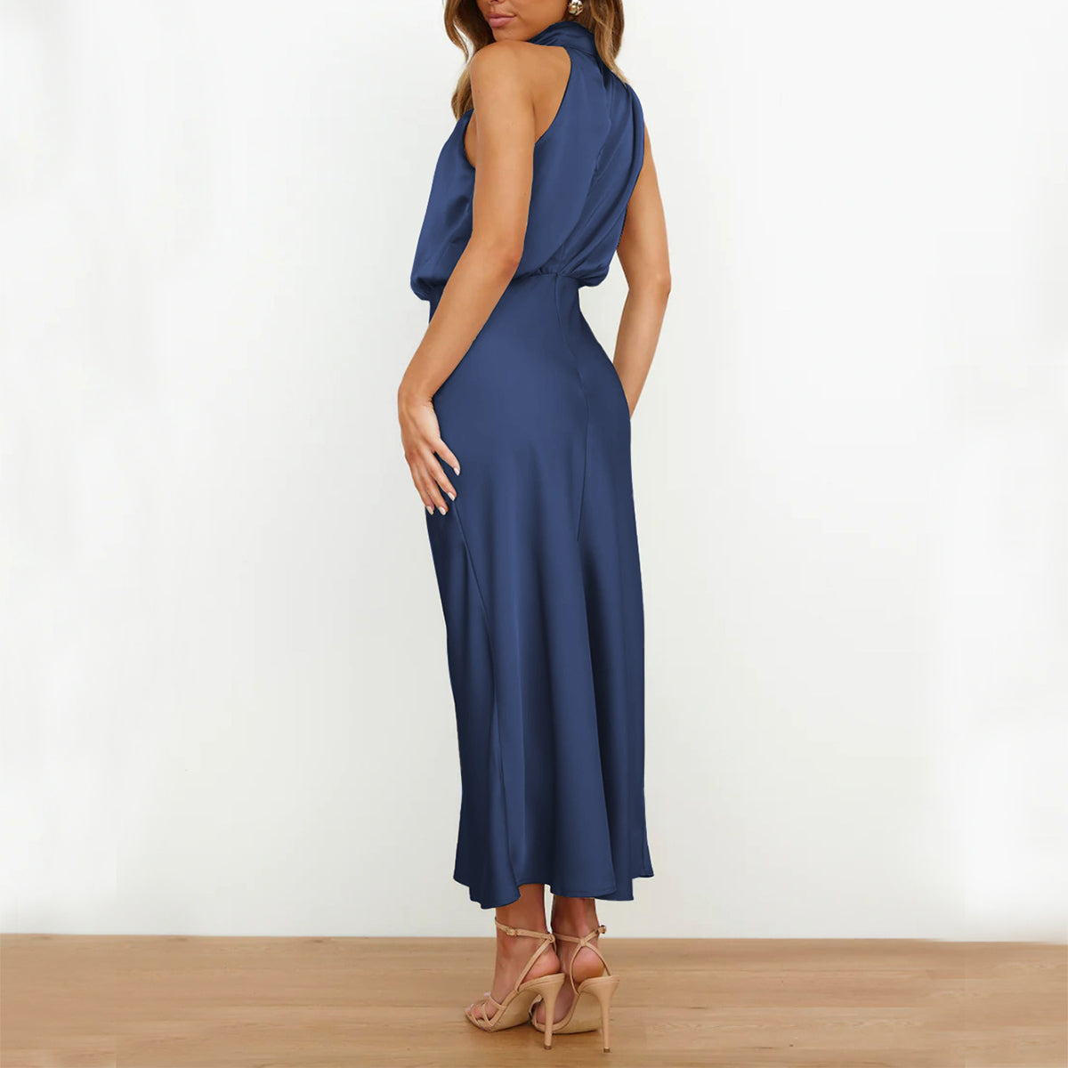 Sleeveless Satin-Effect Statement Dress