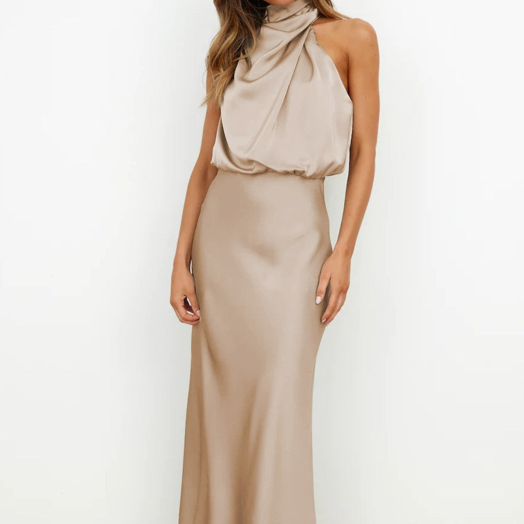 Sleeveless Satin-Effect Statement Dress