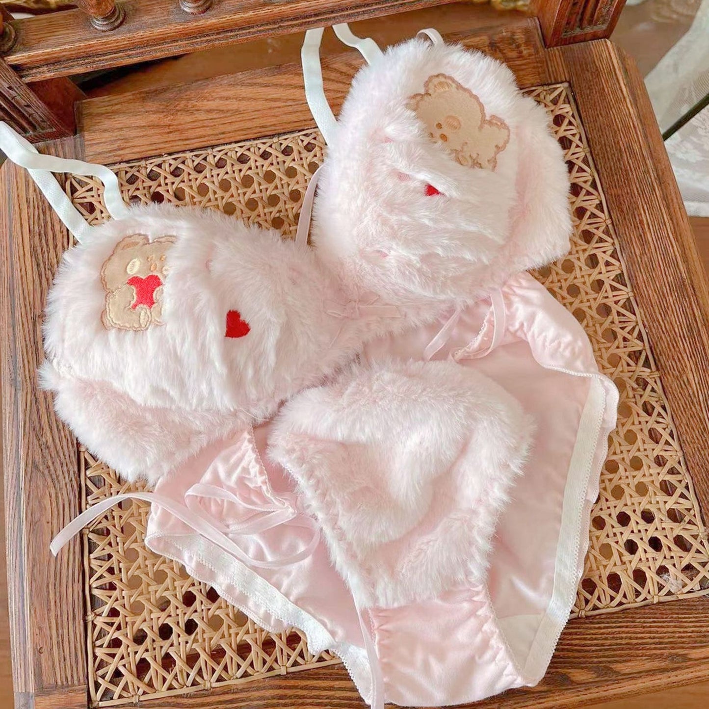 Cute Bear Plush Bra & Underwear Set