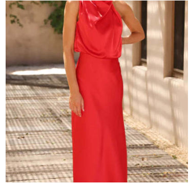 Sleeveless Satin-Effect Statement Dress