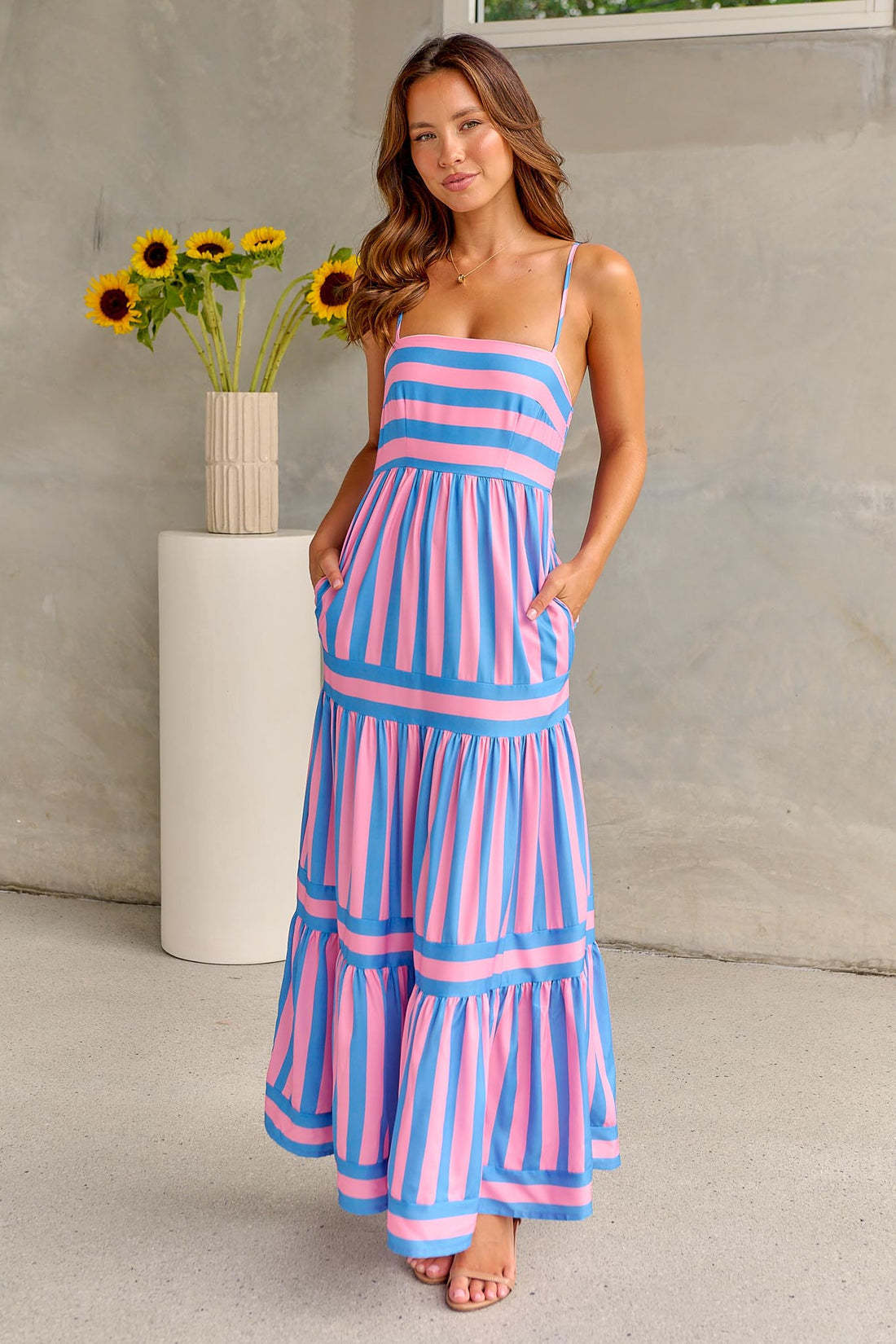 Summer Striped Suspender Maxi Dress