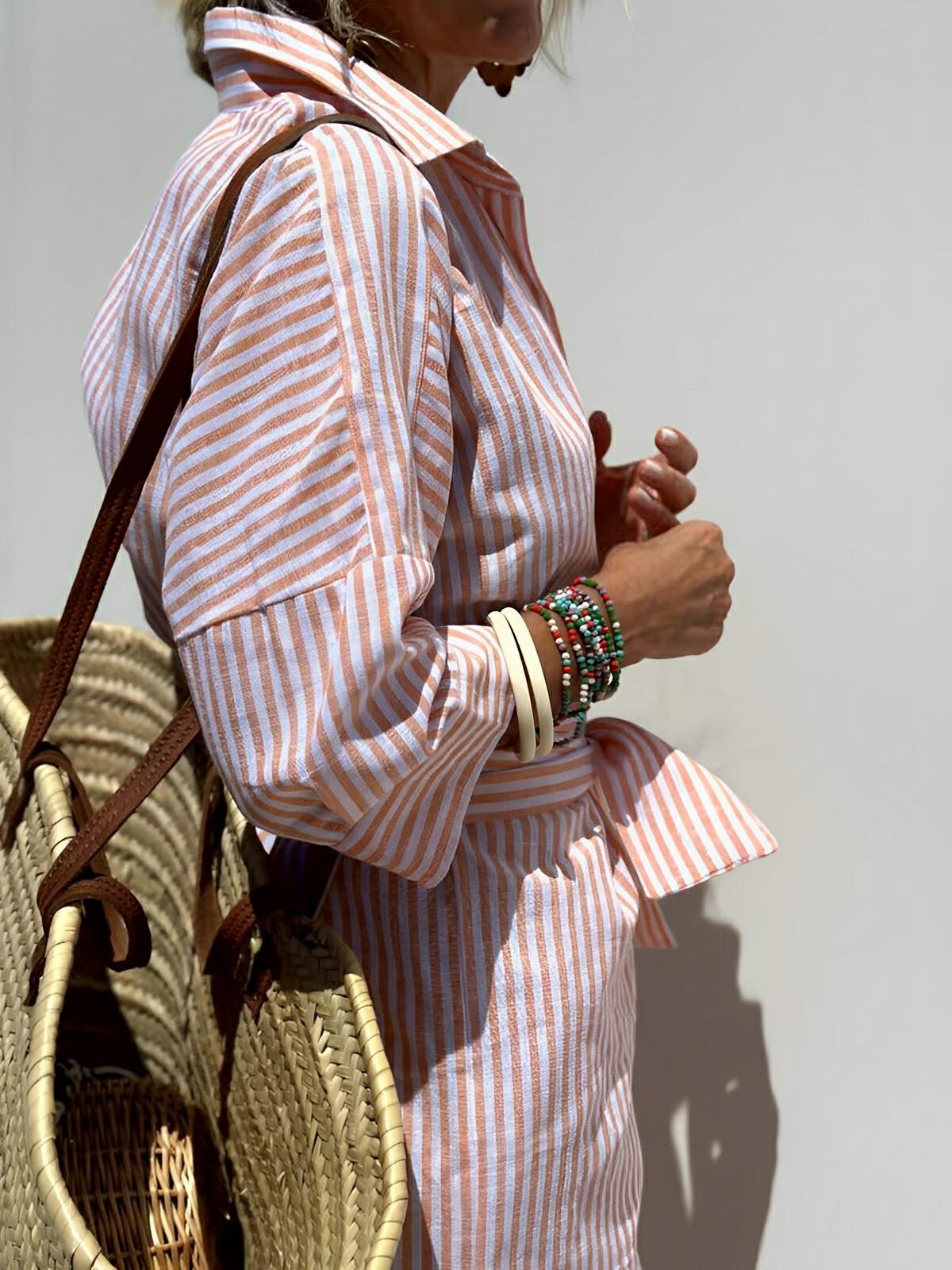 LACE - UP STRIPED SHIRT DRESS
