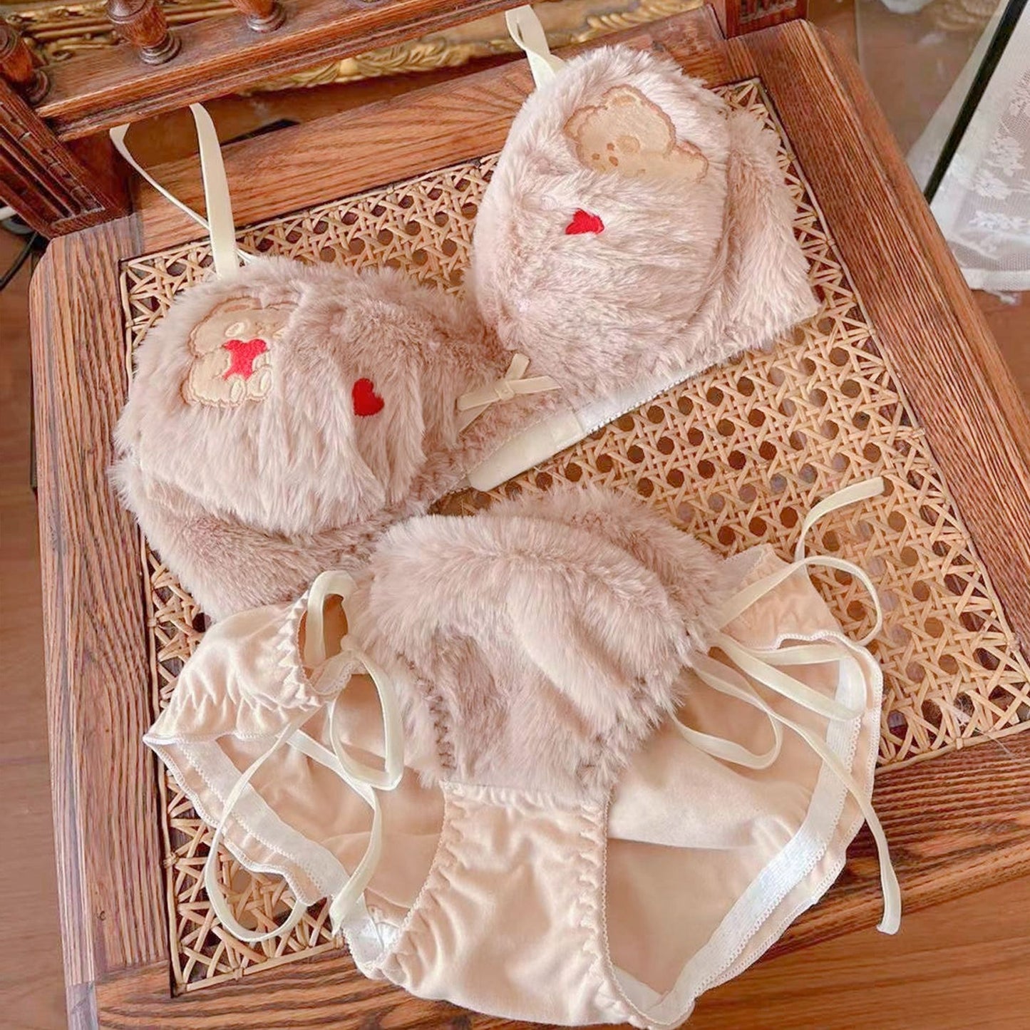 Cute Bear Plush Bra & Underwear Set