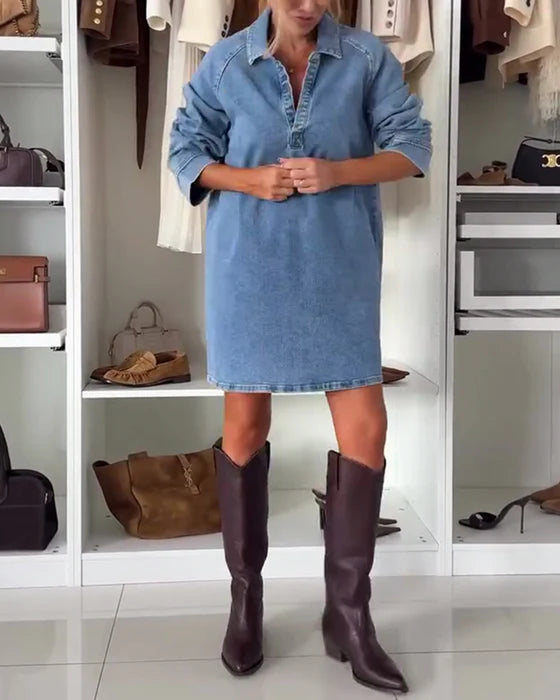 Loose-Fit Dress with Three-Quarter Raglan Sleeves & Relaxed Silhouette