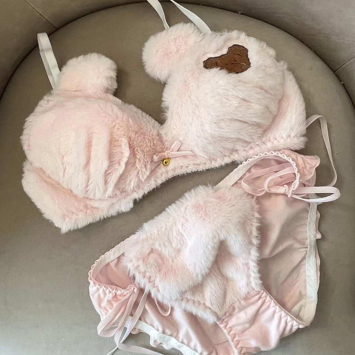 Cute Bear Plush Bra & Underwear Set