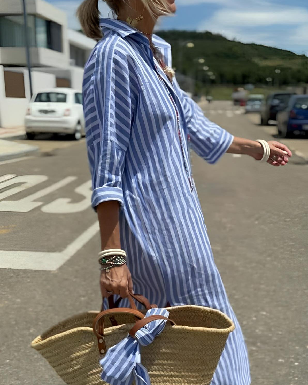 LACE - UP STRIPED SHIRT DRESS