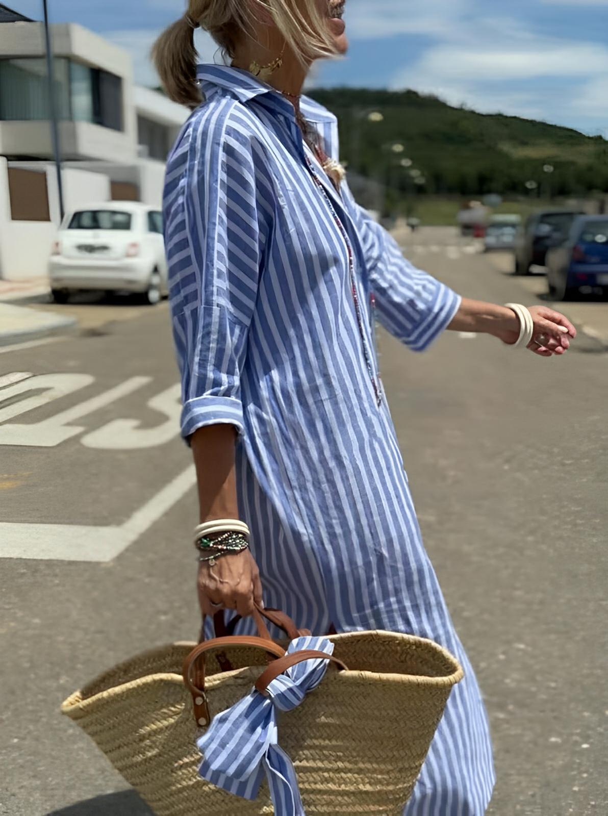 LACE - UP STRIPED SHIRT DRESS