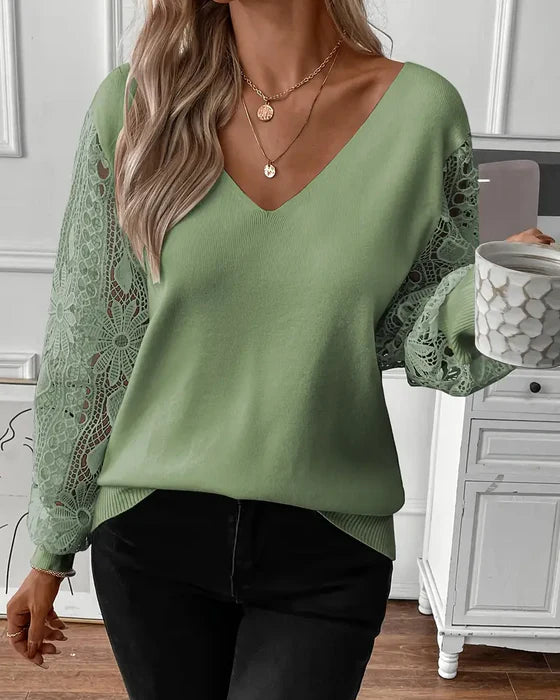 Trendy V-Neck Hollow-Knit Sweater with Lightweight Ajour Detail