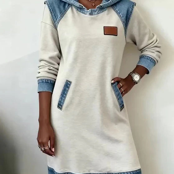 Hooded Dress with Contrast Panels & Relaxed Fit
