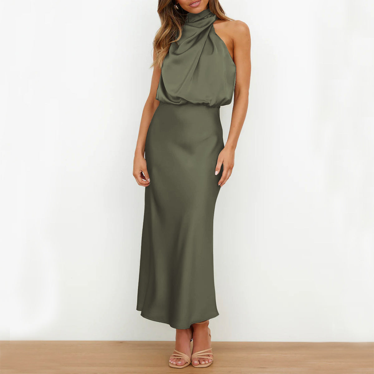 Sleeveless Satin-Effect Statement Dress