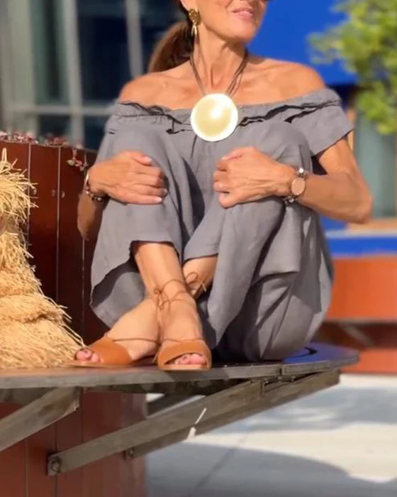 Elegant Off-Shoulder Two-Piece Set with Slim Fit Silhouette