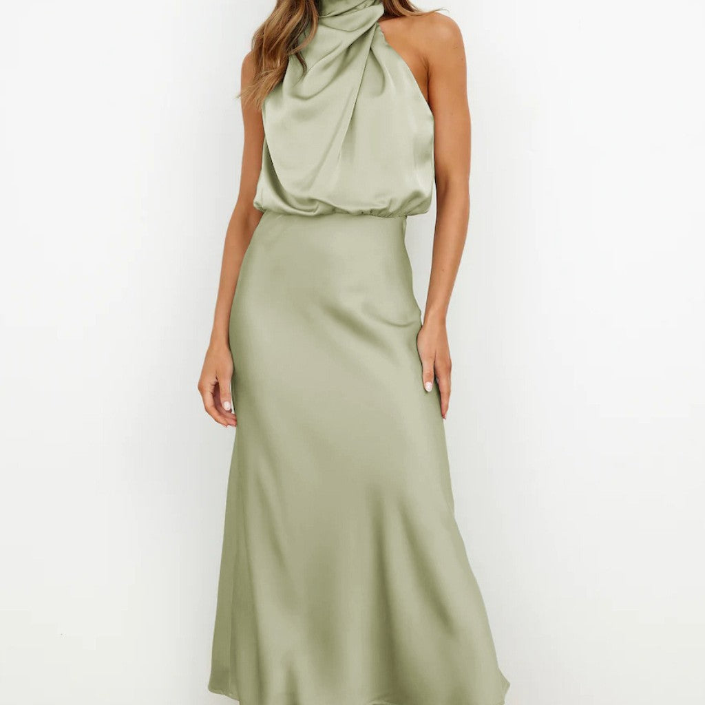 Sleeveless Satin-Effect Statement Dress