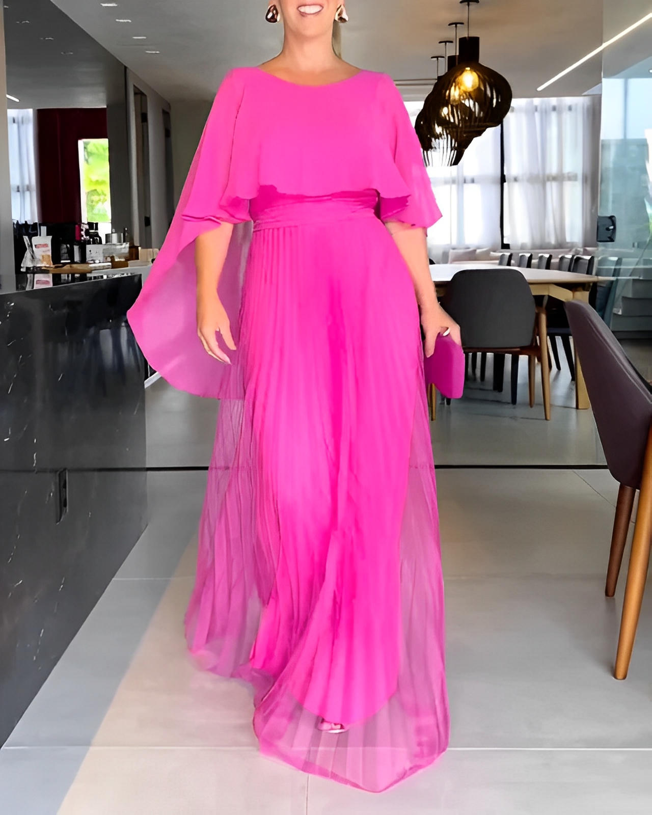 Round Neck A-Line Maxi Dress