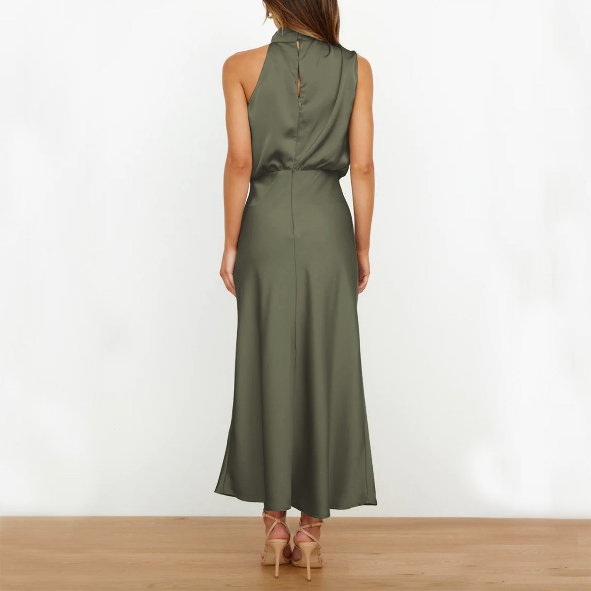 Sleeveless Satin-Effect Statement Dress