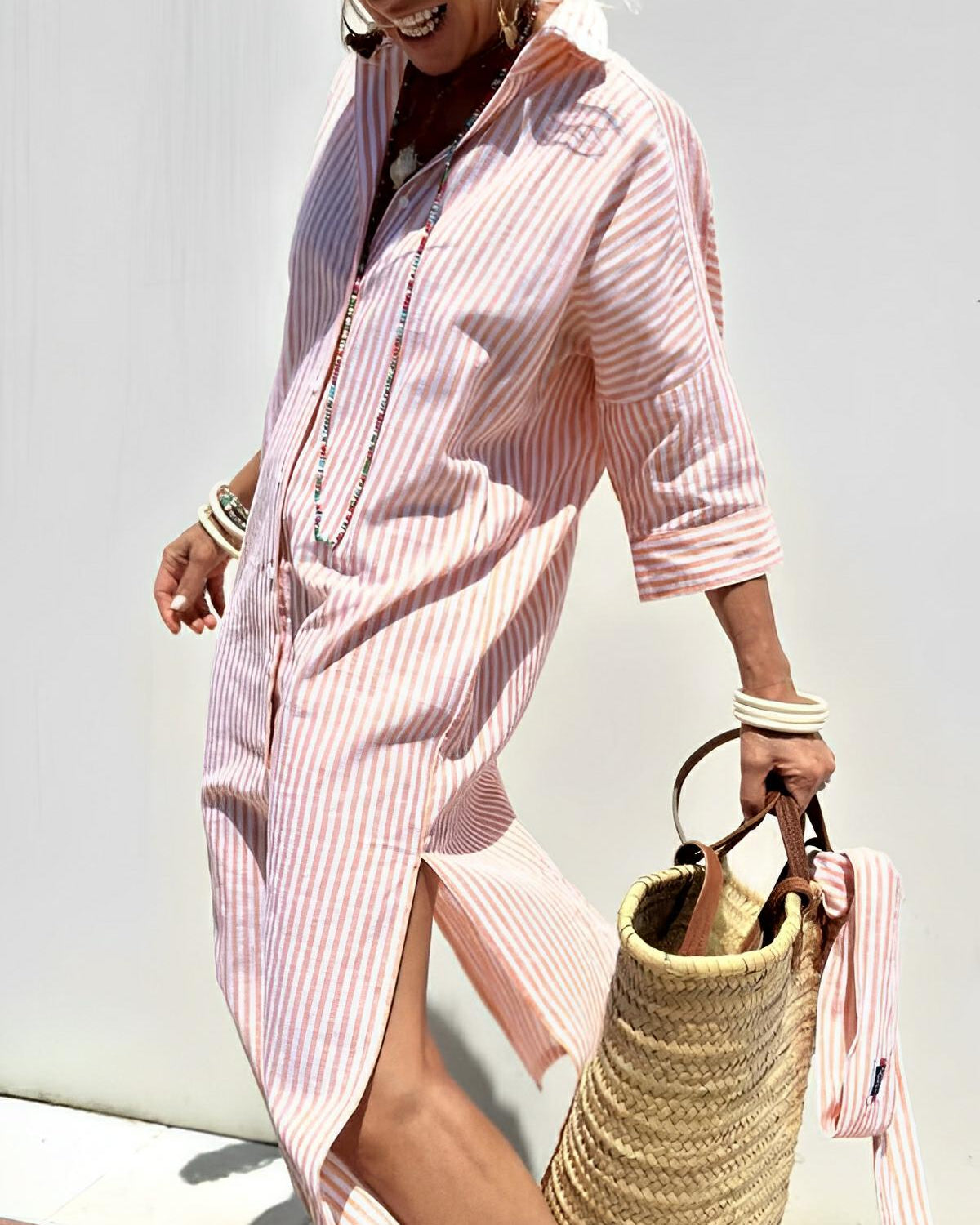 LACE - UP STRIPED SHIRT DRESS