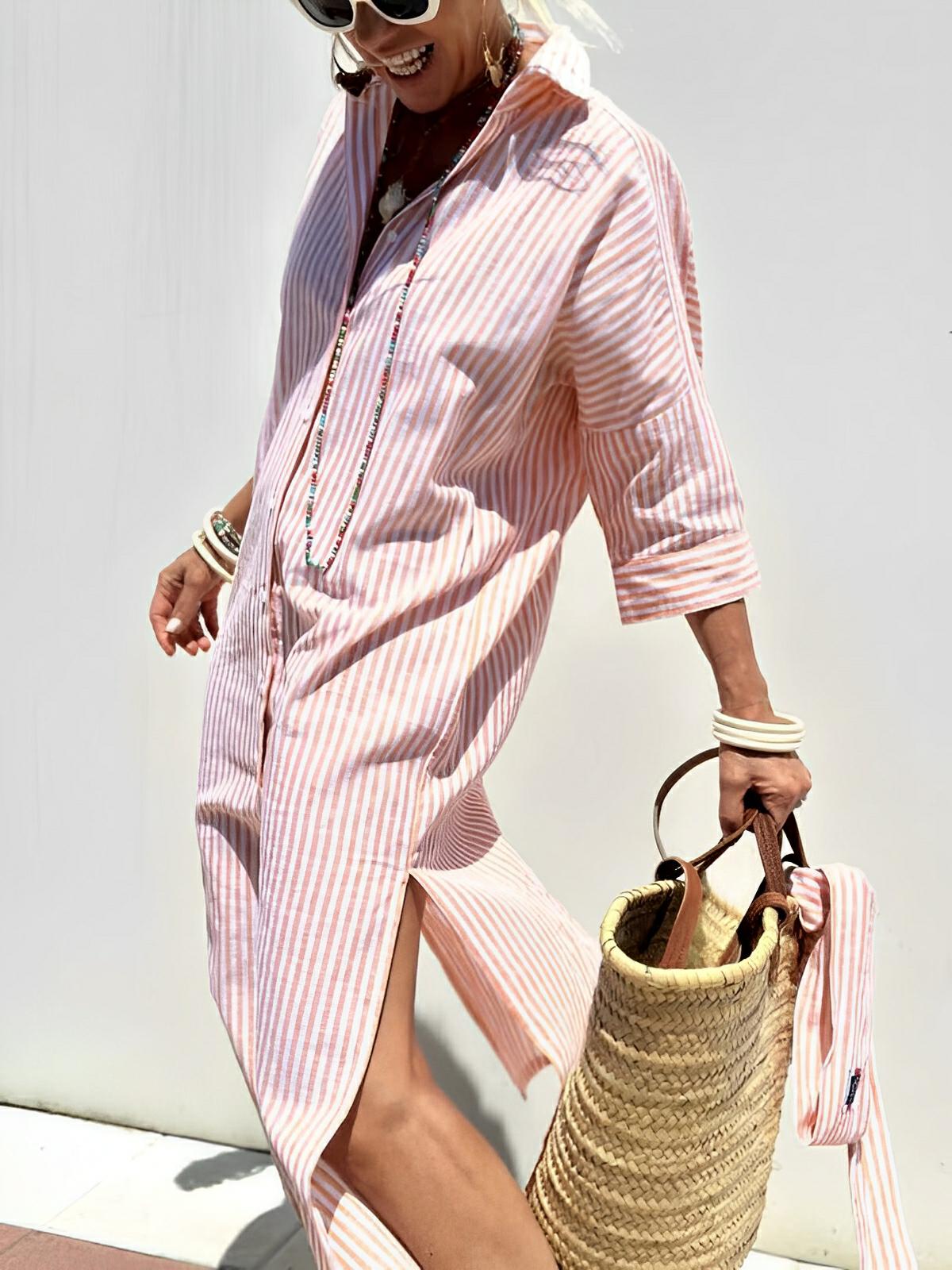 LACE - UP STRIPED SHIRT DRESS