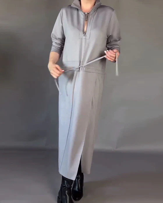 Trendy Dress with Half-Zip Neckline & Relaxed Fit