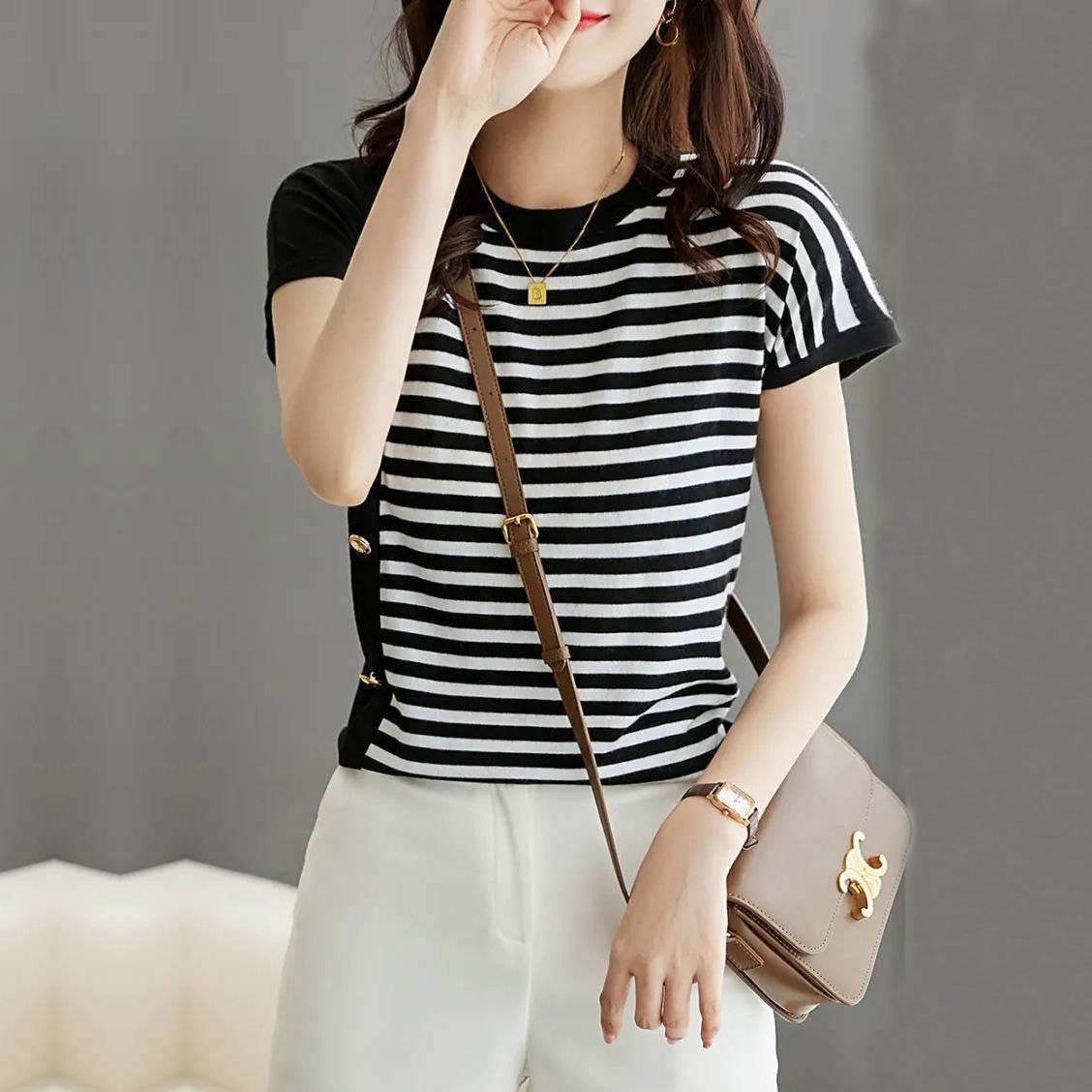 Black And White Striped T-shirt