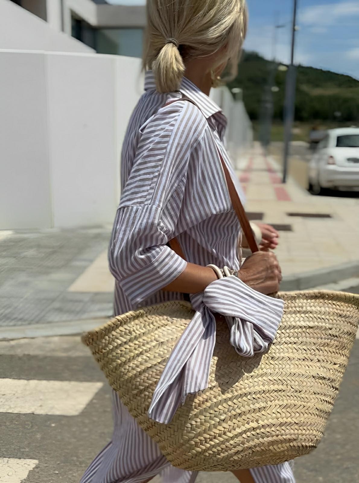 LACE - UP STRIPED SHIRT DRESS