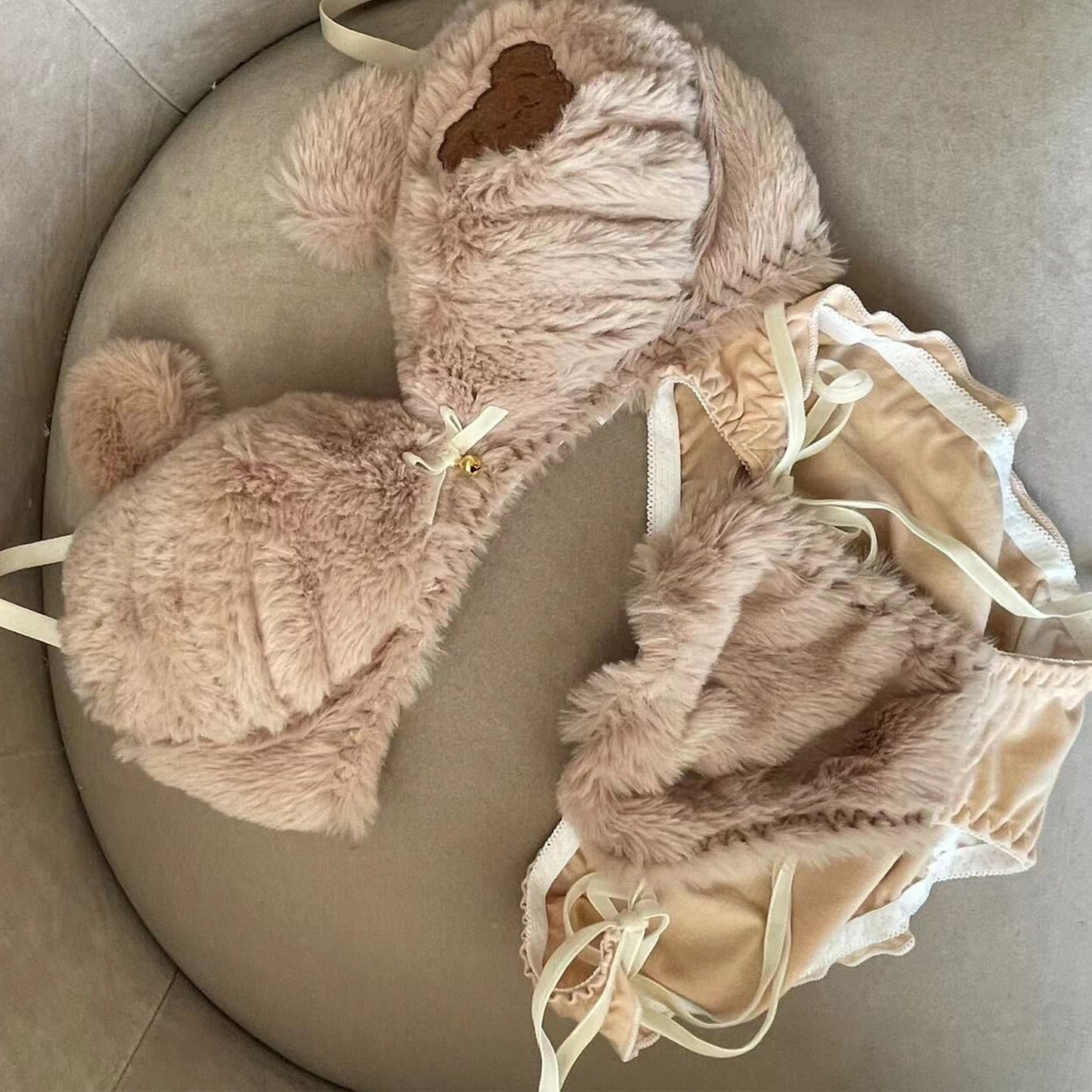 Cute Bear Plush Bra & Underwear Set