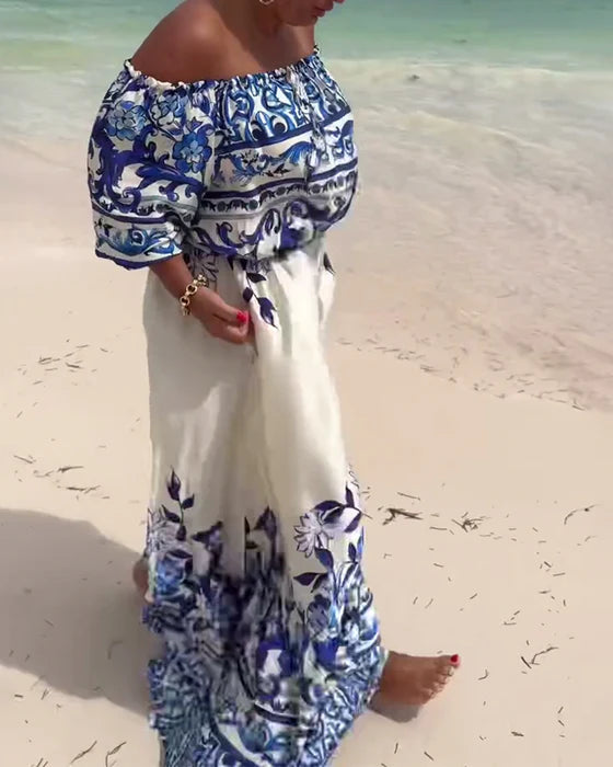 One-Shoulder Printed Resort Dress with Flowy Silhouette