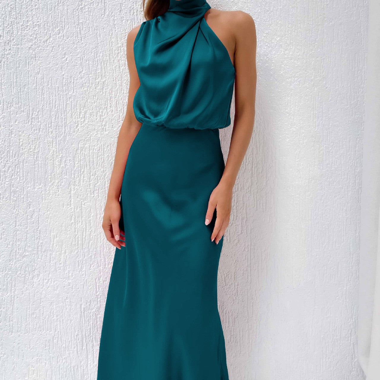 Sleeveless Satin-Effect Statement Dress