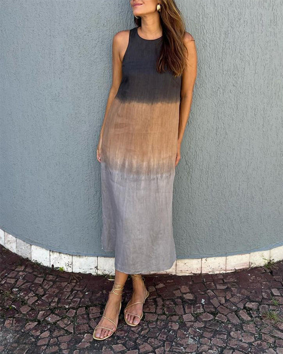 Sleeveless Gradient Midi Dress with Flowy Silhouette