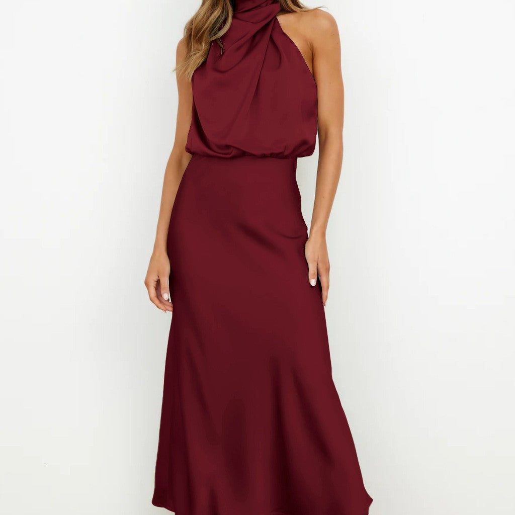 Sleeveless Satin-Effect Statement Dress