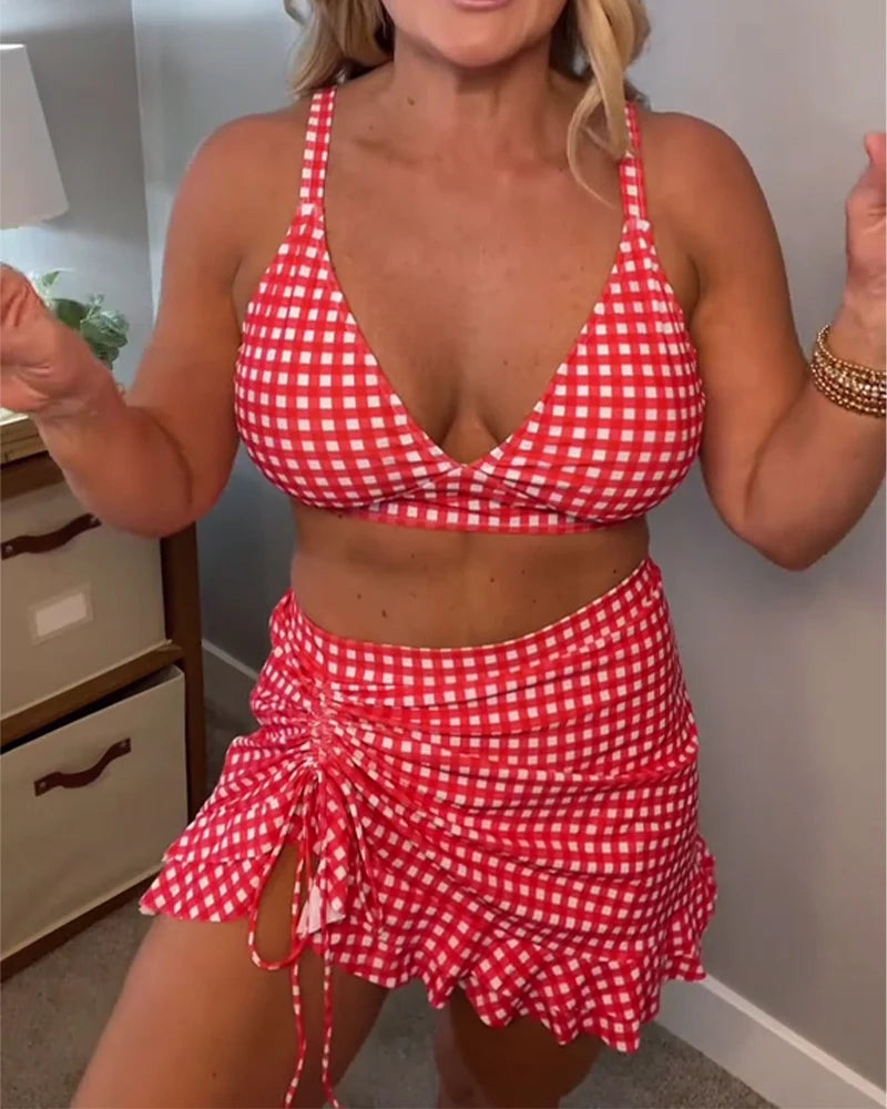 Plaid Two-Piece Swimsuit with Casual Strap Top & Coordinating Bottoms