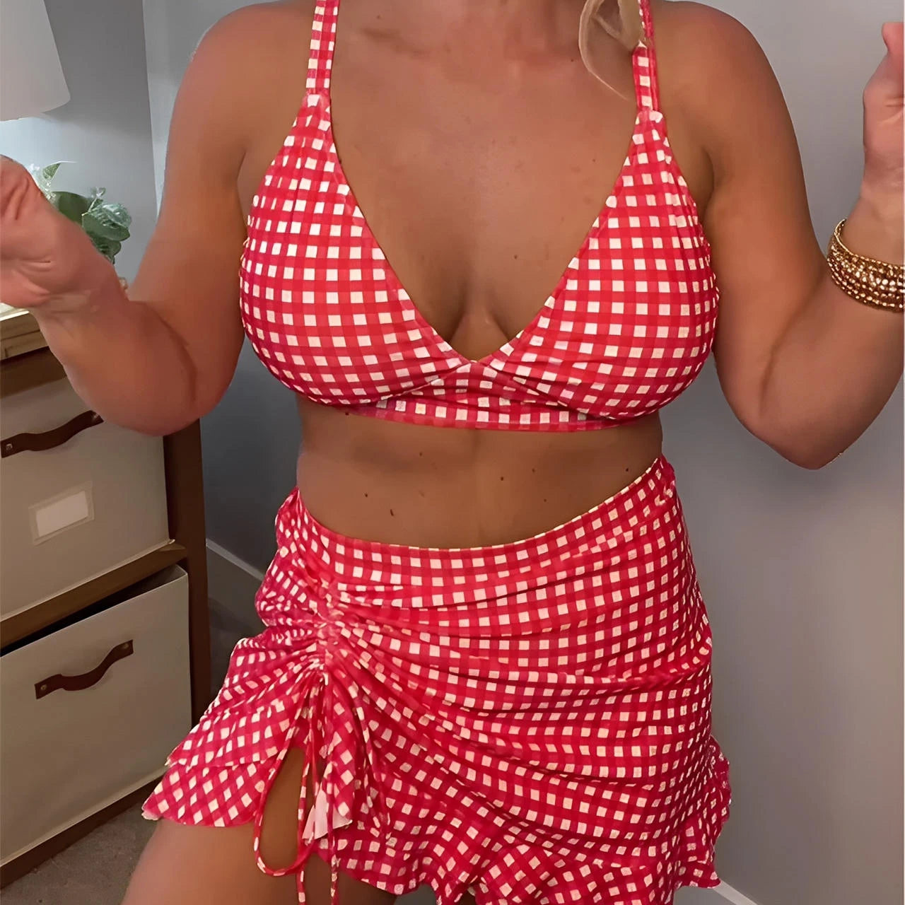 Plaid Two-Piece Swimsuit with Casual Strap Top & Coordinating Bottoms