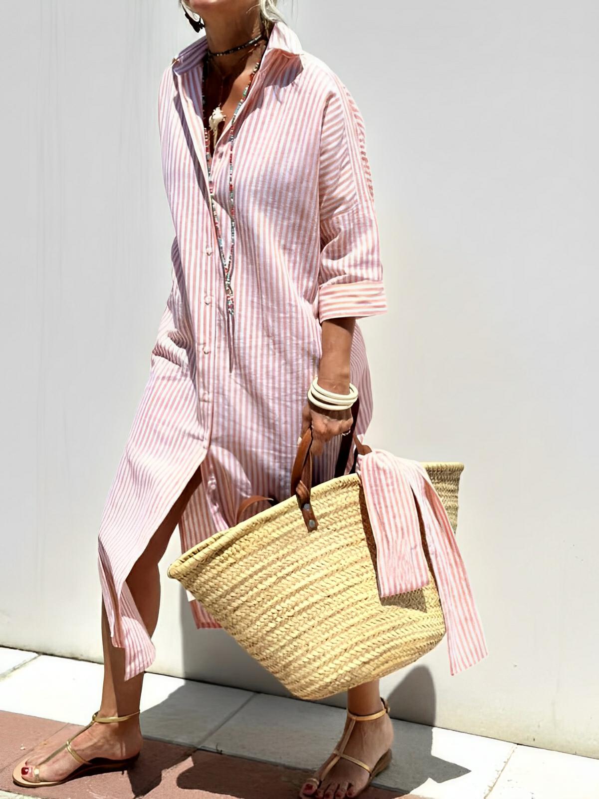 LACE - UP STRIPED SHIRT DRESS