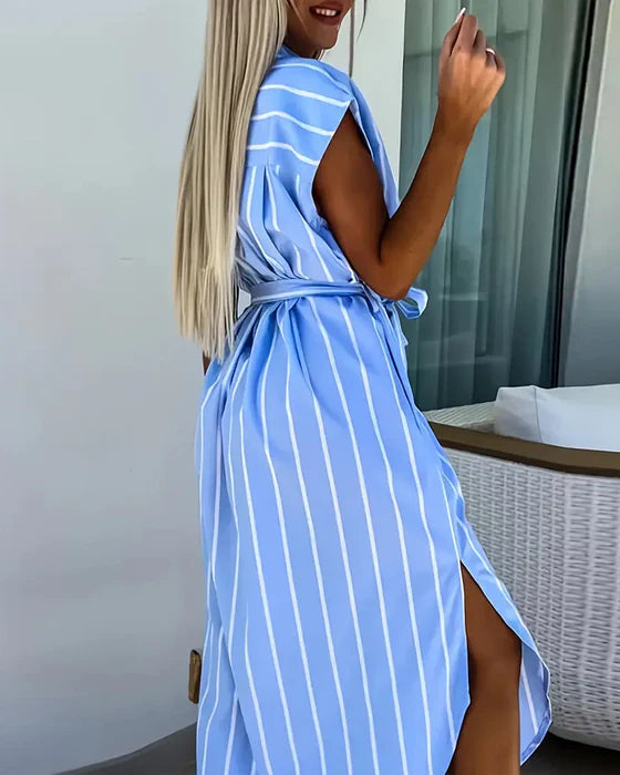 Striped Casual Street Style Dress with Short Sleeves