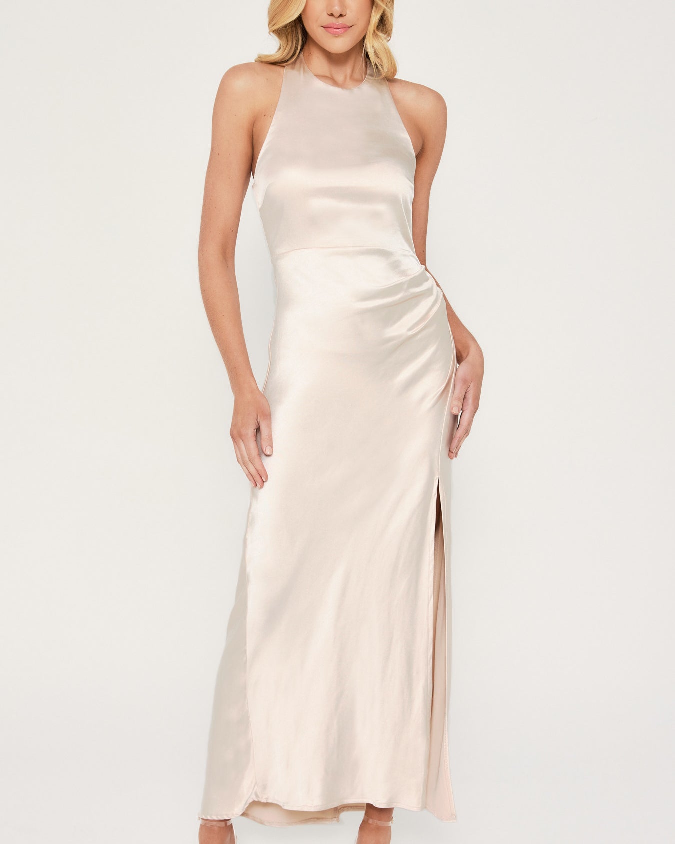 Satin Halter Neck Midi Dress