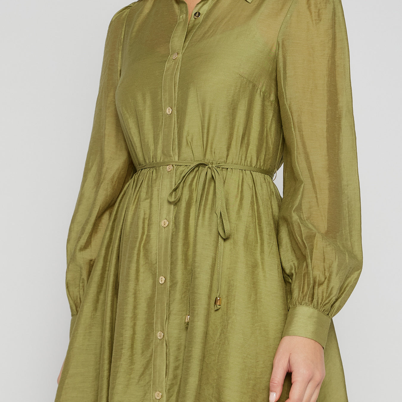 Gold Button Textured Shirt Dress with Slip Lining