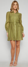 Gold Button Textured Shirt Dress with Slip Lining