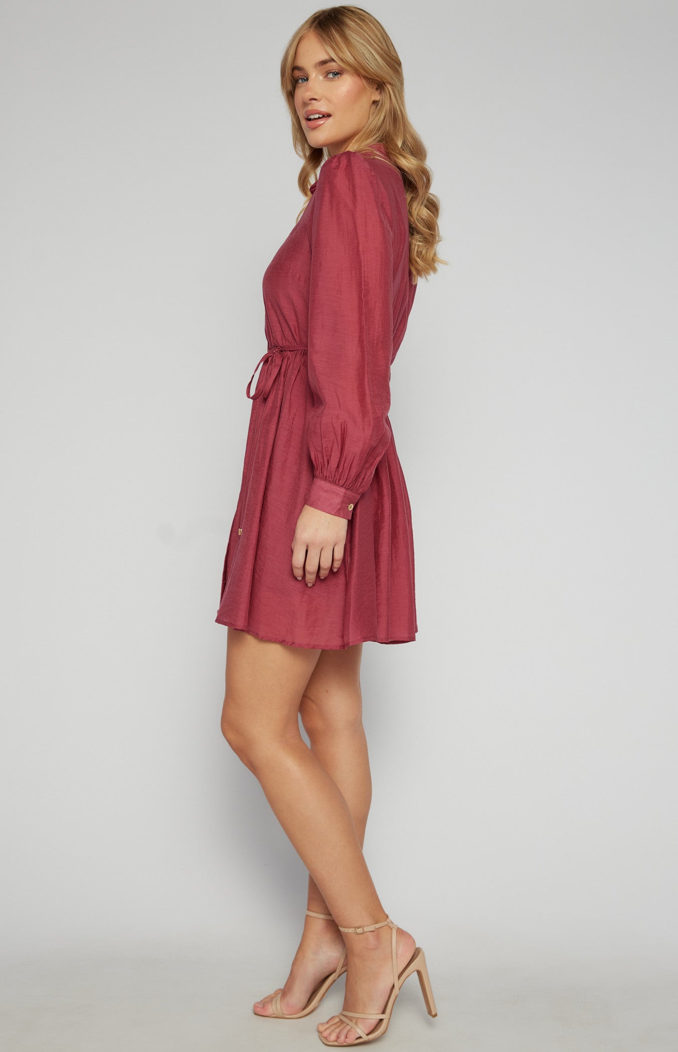 Gold Button Textured Shirt Dress with Slip Lining