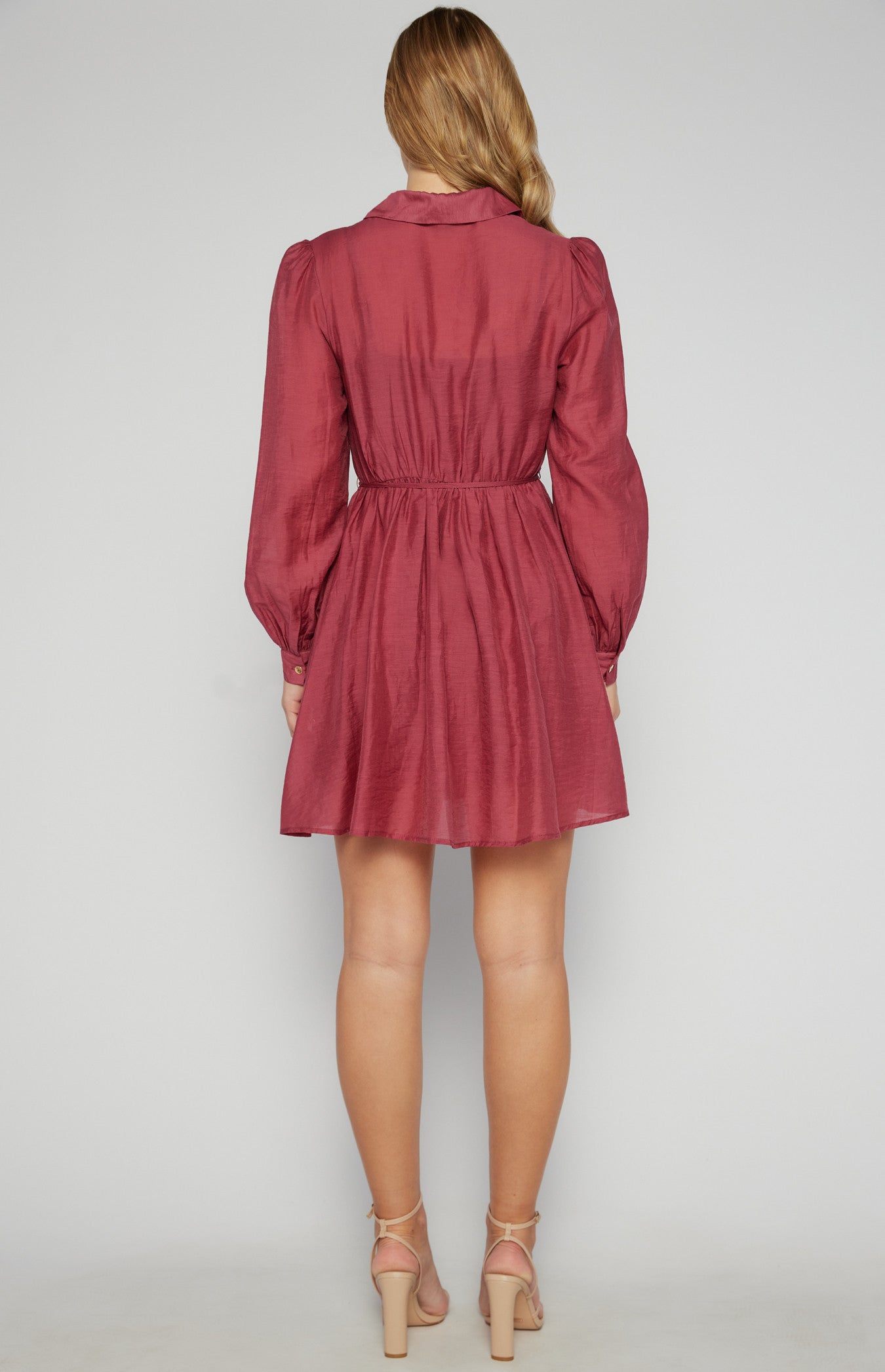 Gold Button Textured Shirt Dress with Slip Lining