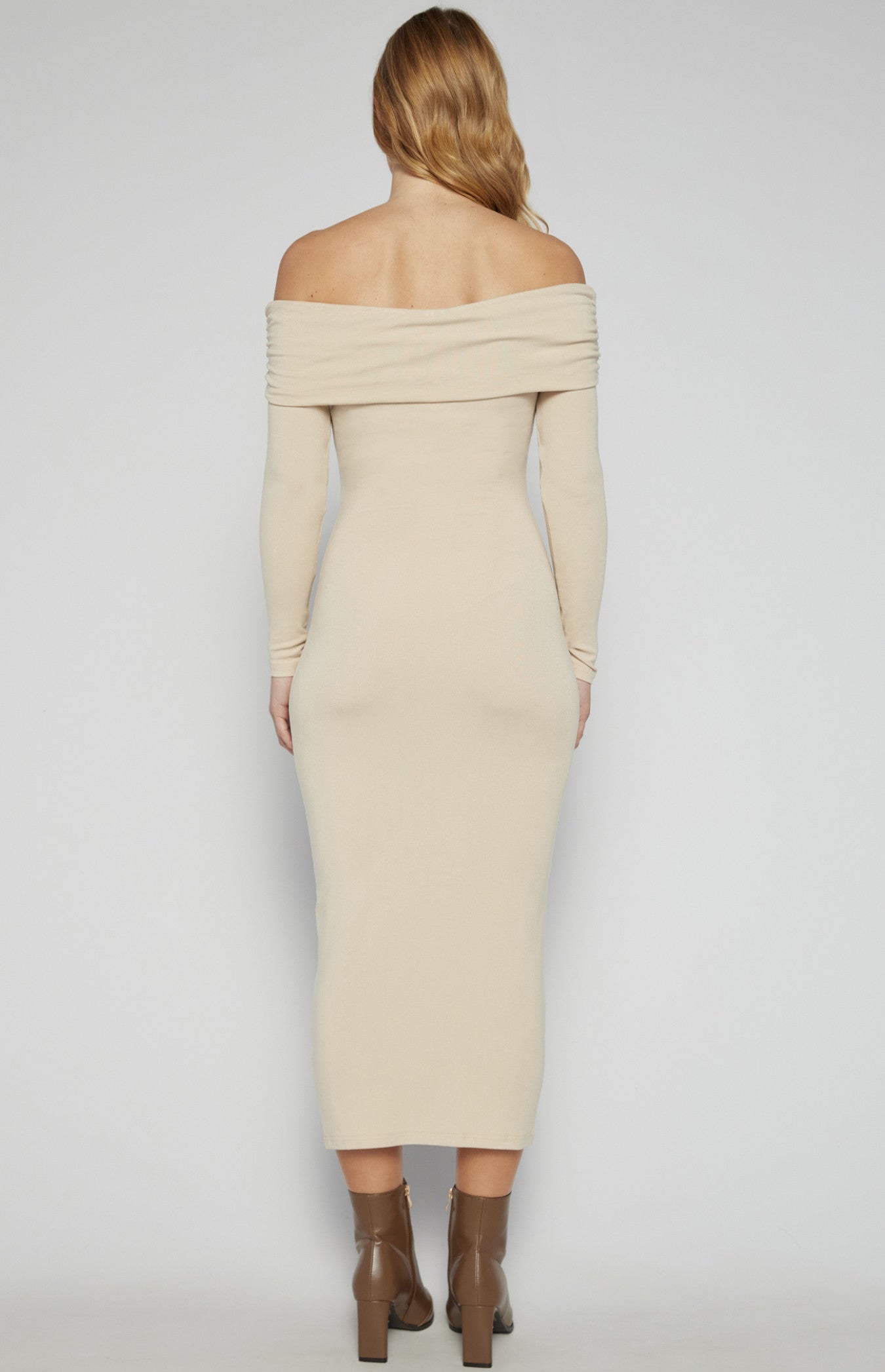 Off-Shoulder Jersey Midi Dress with Ruche