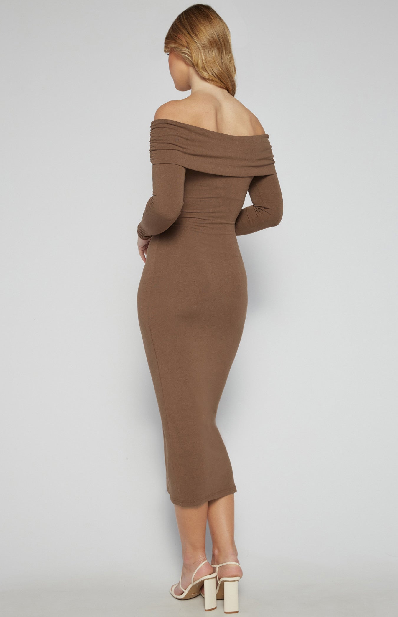 Off-Shoulder Jersey Midi Dress with Ruche