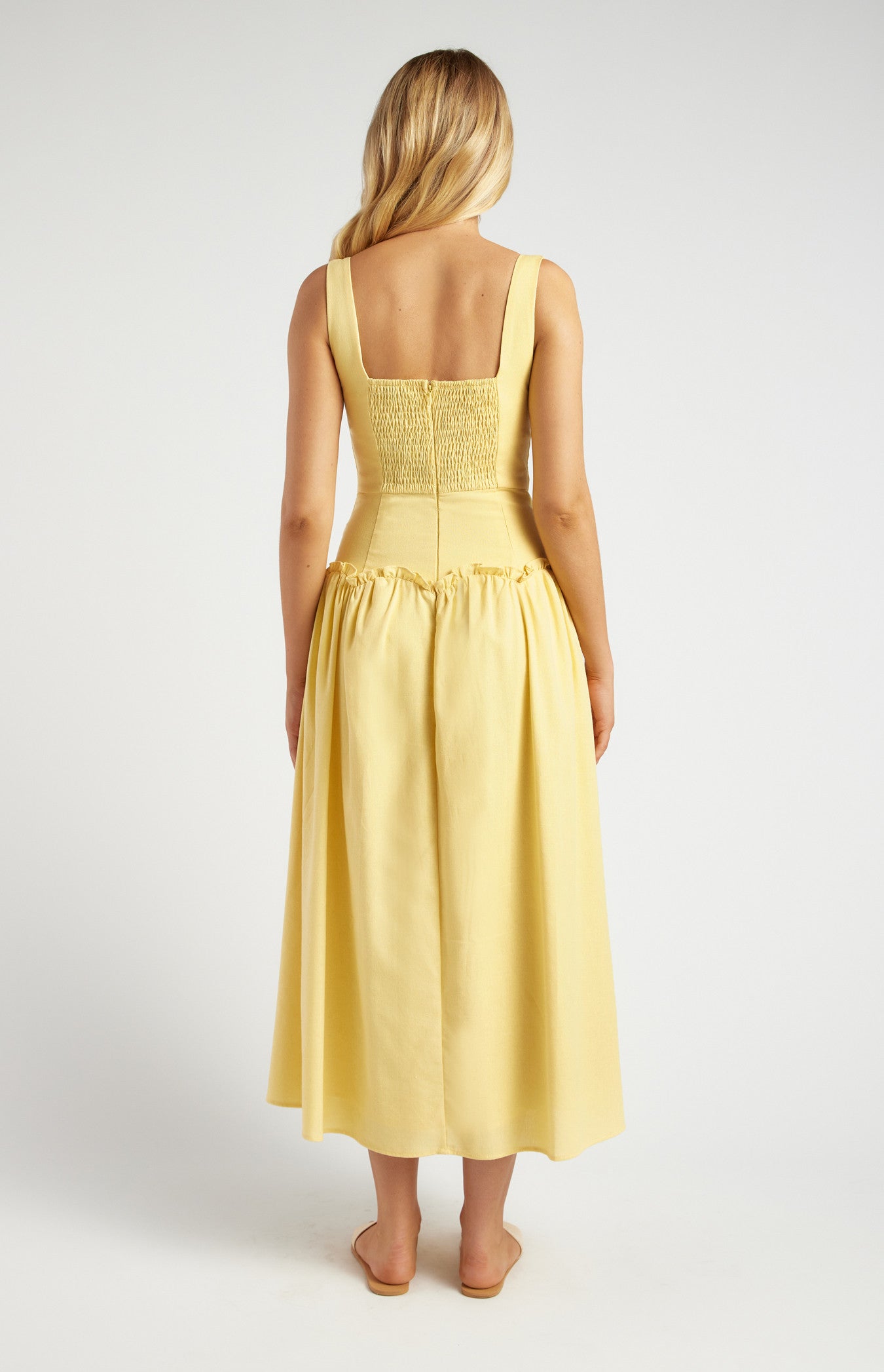 Drop Waist Scallop Frill Detail Midi Dress