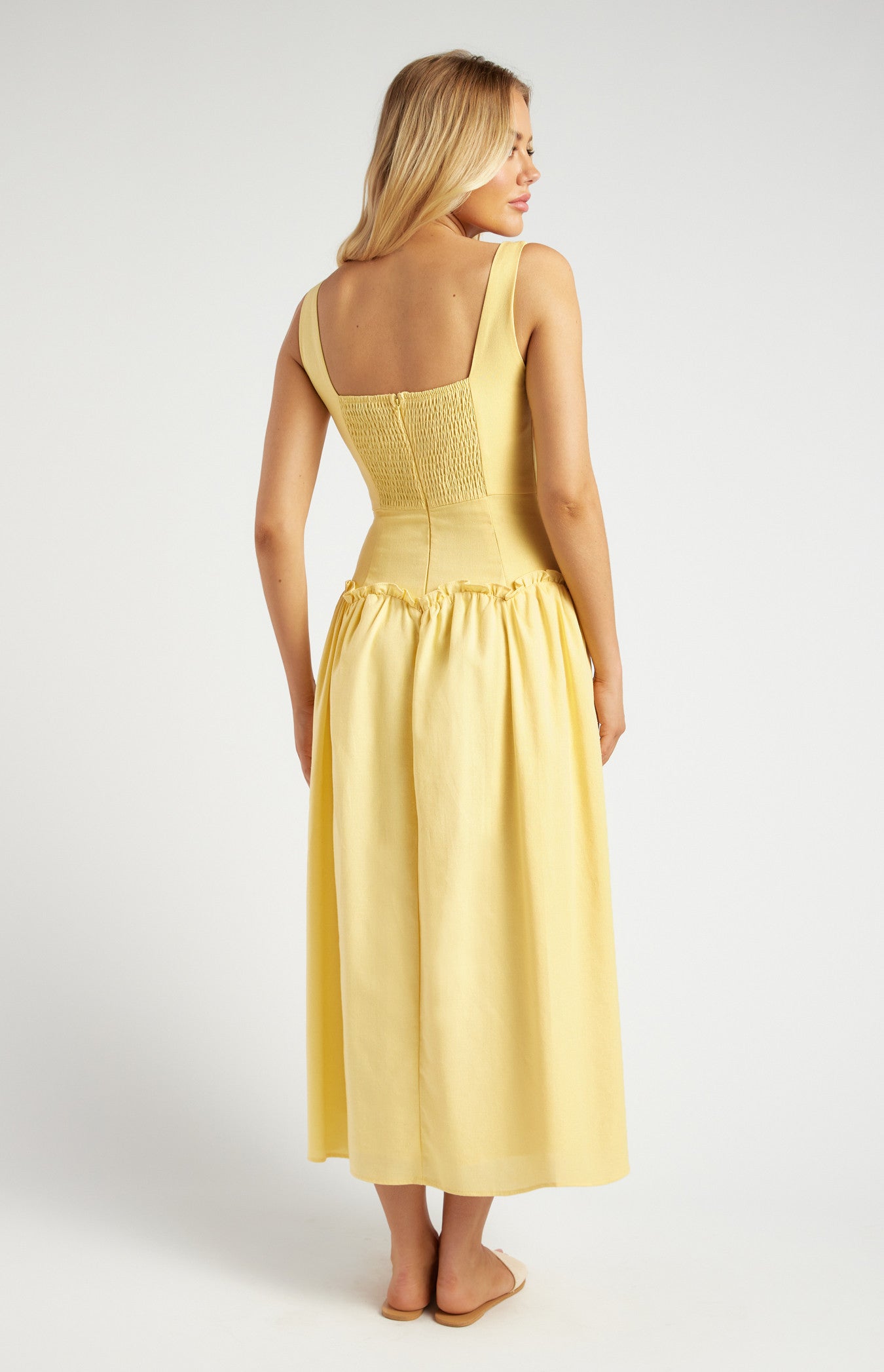 Drop Waist Scallop Frill Detail Midi Dress