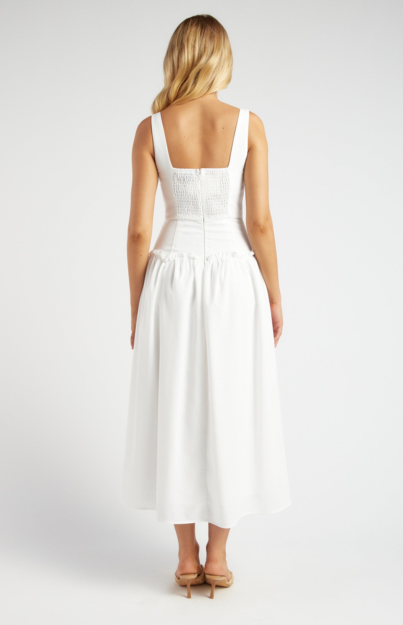 Drop Waist Scallop Frill Detail Midi Dress