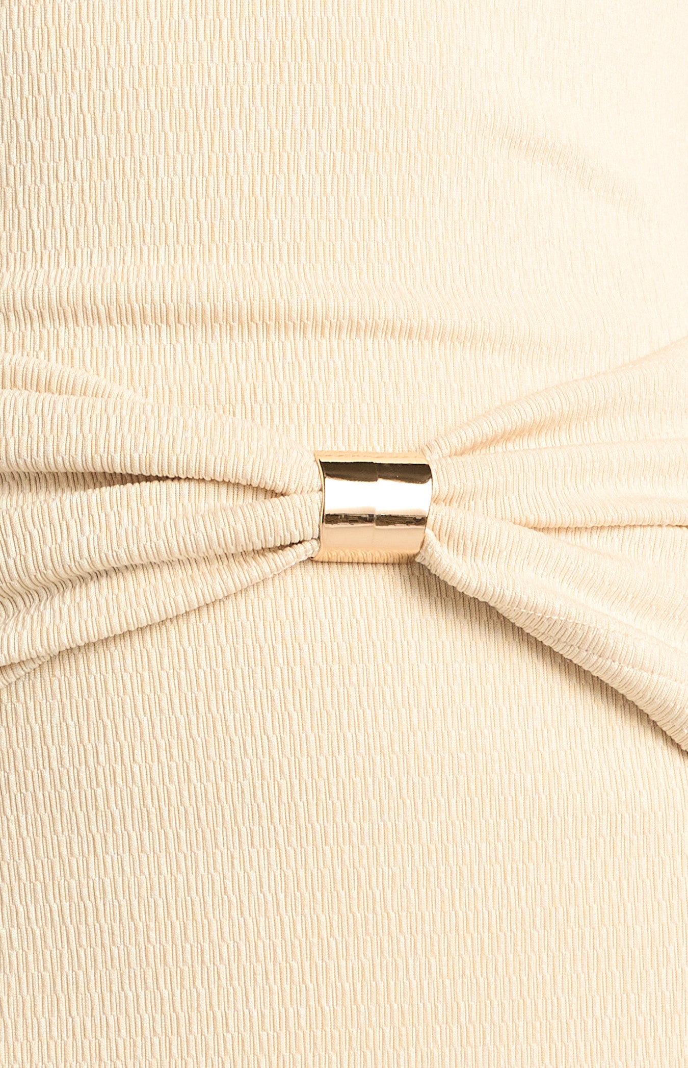 Textured Jersey Dress with Waist Gathering and Gold Ring Feature